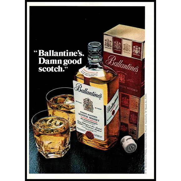 1978 Ballantine's Scotch Whisky Vintage Print Ad Gold Box Glasses Bar Wall Art - Picture 1 of 1